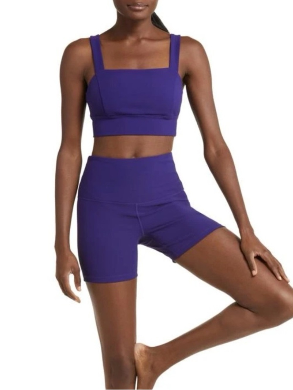 NEW Zella Luxe Rib High Waist Bike Shorts Purple